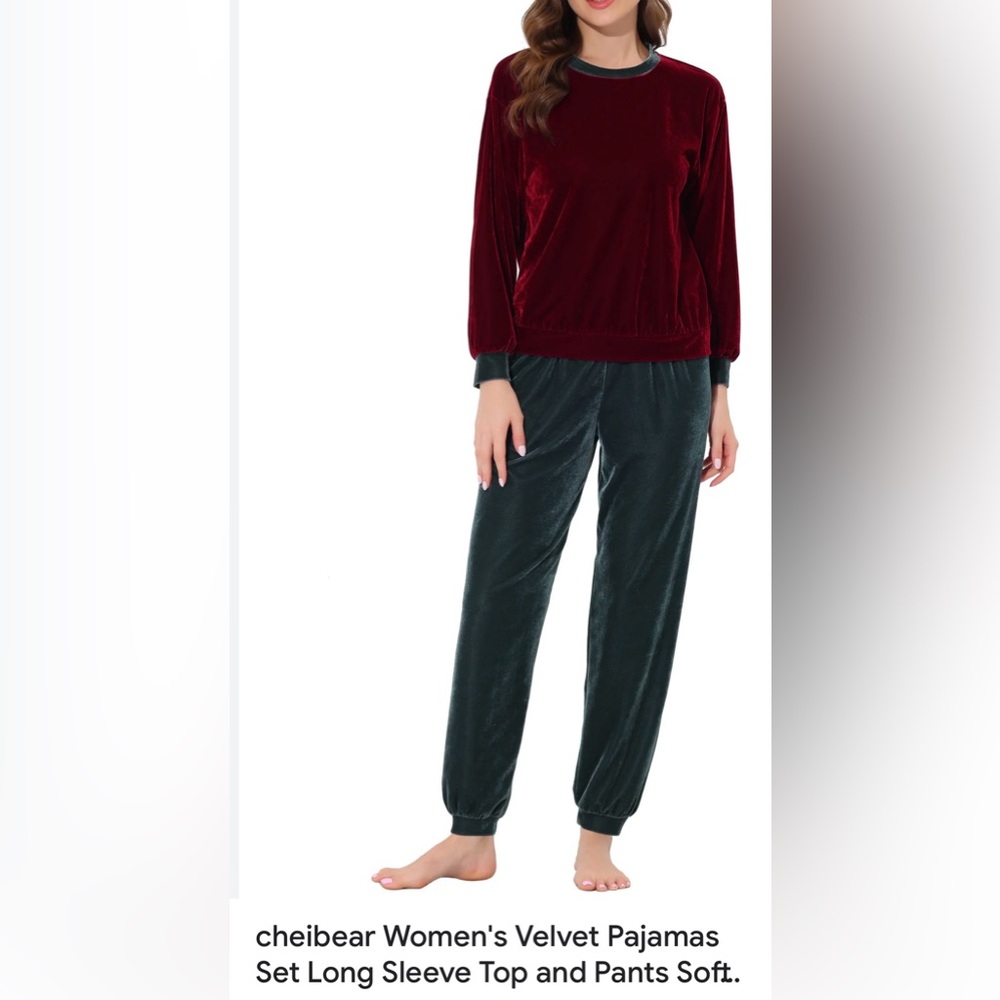 Elegant Velvet Lounge Set in Deep Red and Grey NWT